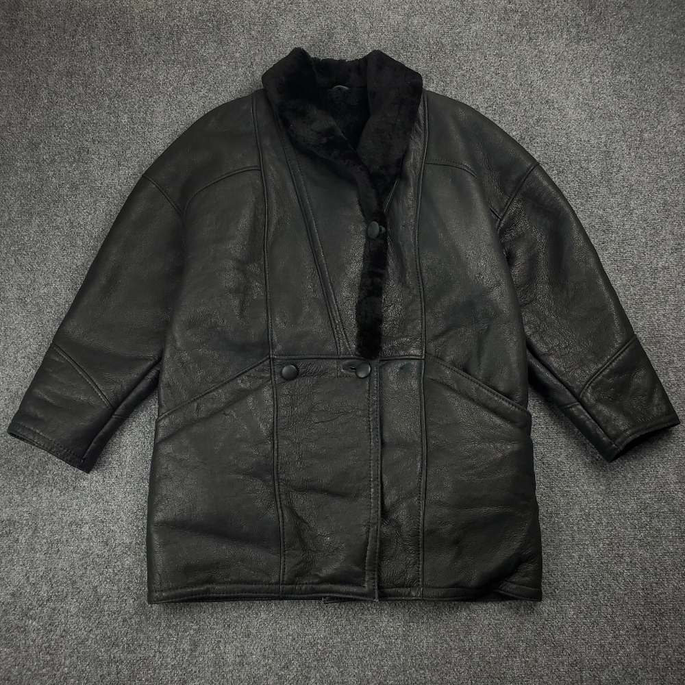Vintage Milano Shearling Sheepskin Leather Coat Flight Aviator Bomber 80s USA